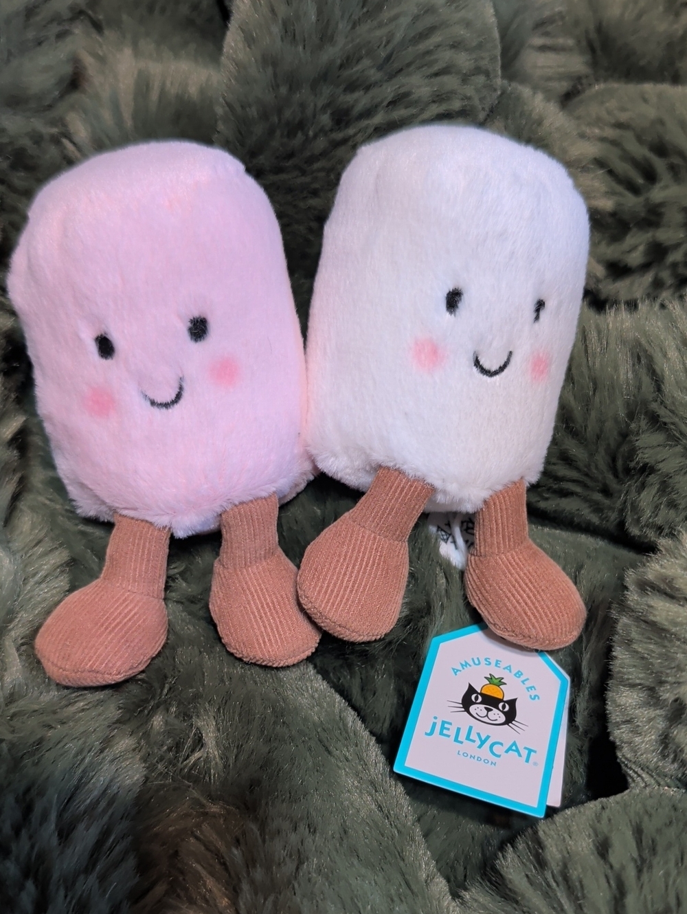 Jellycat Pink & White Plush Marshmallow Pair with Brown Feet